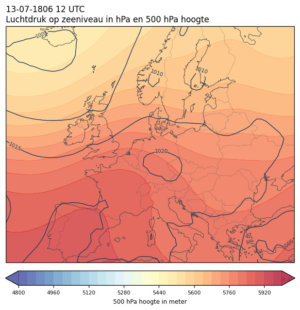 Weerkaart van 13 juli 1806 om 12 UTC