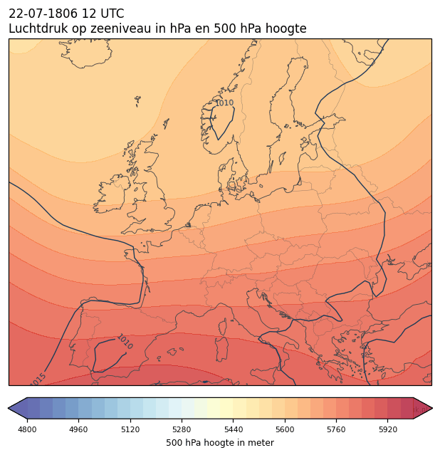 Weerkaart van 22 juli 1806 om 12 UTC