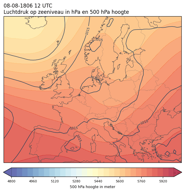 Weerkaart van 8 augustus 1806 om 12 UTC