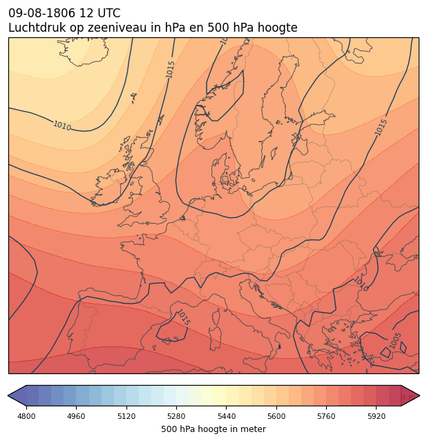 Weerkaart van 9 augustus 1806 om 12 UTC