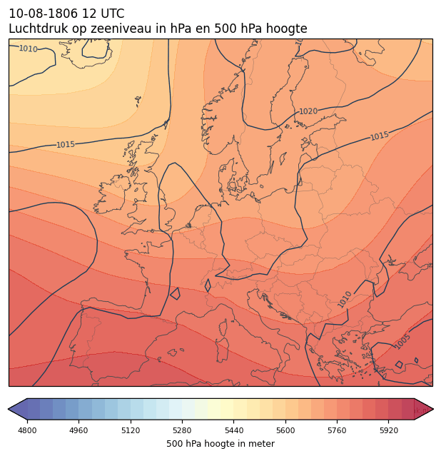 Weerkaart van 10 augustus 1806 om 12 UTC