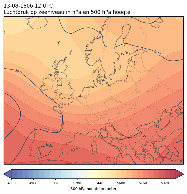 Weerkaart van 13 augustus 1806 om 12 UTC