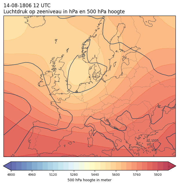 Weerkaart van 14 augustus 1806 om 12 UTC