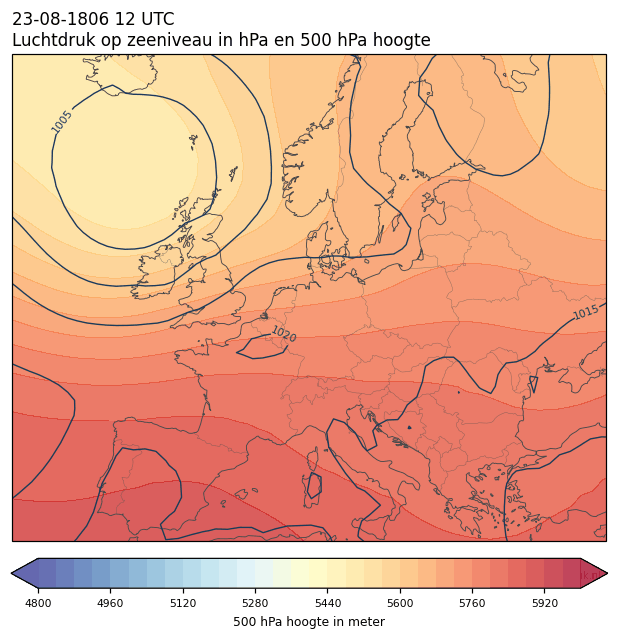 Weerkaart van 23 augustus 1806 om 12 UTC