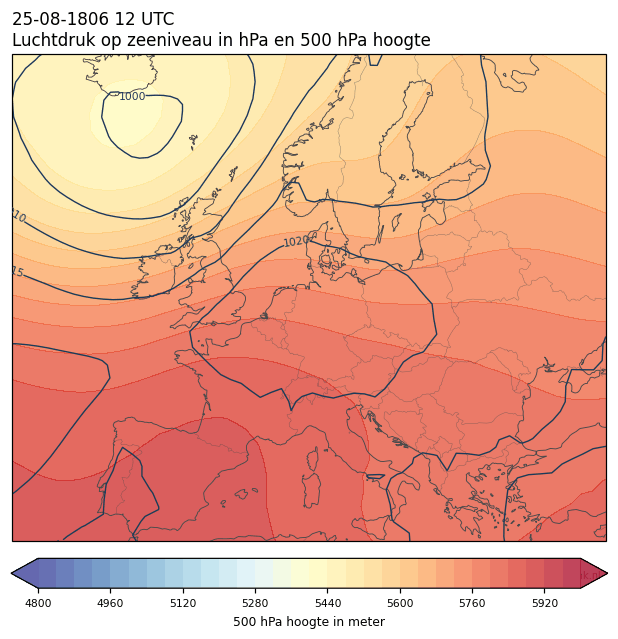 Weerkaart van 25 augustus 1806 om 12 UTC