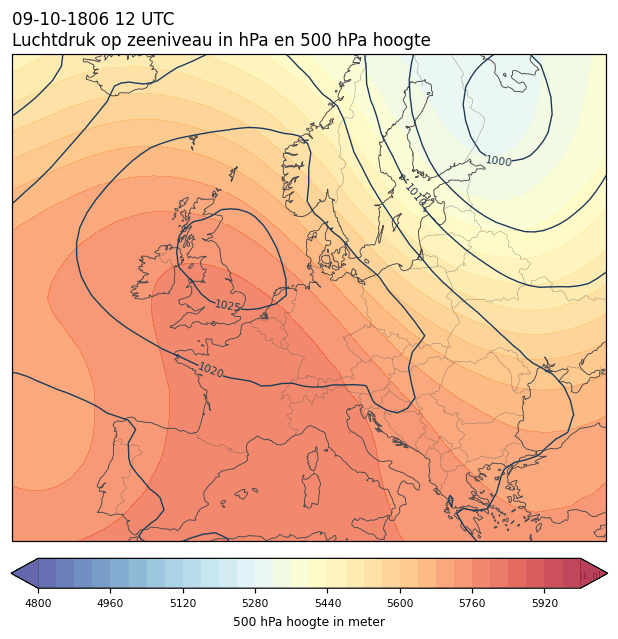 Weerkaart van 9 oktober 1806 om 12 UTC