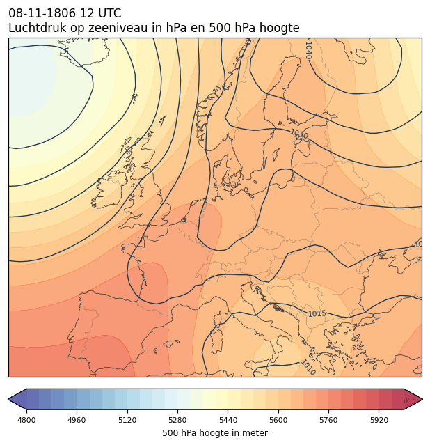 Weerkaart van 8 november 1806 om 12 UTC