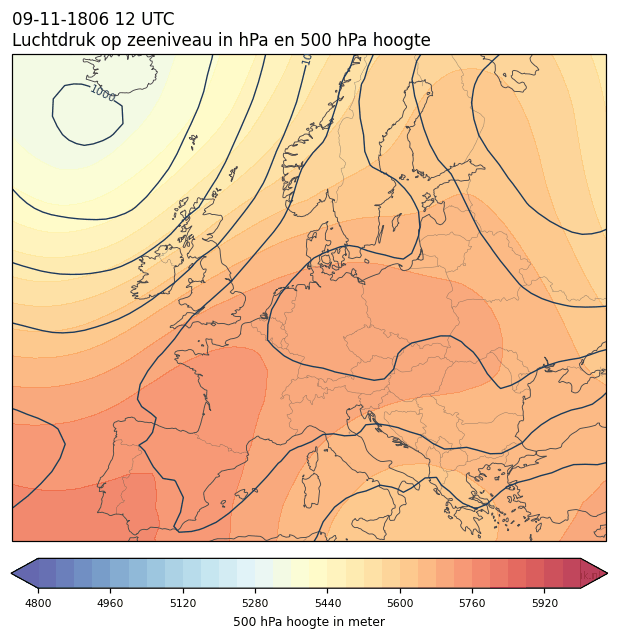 Weerkaart van 9 november 1806 om 12 UTC