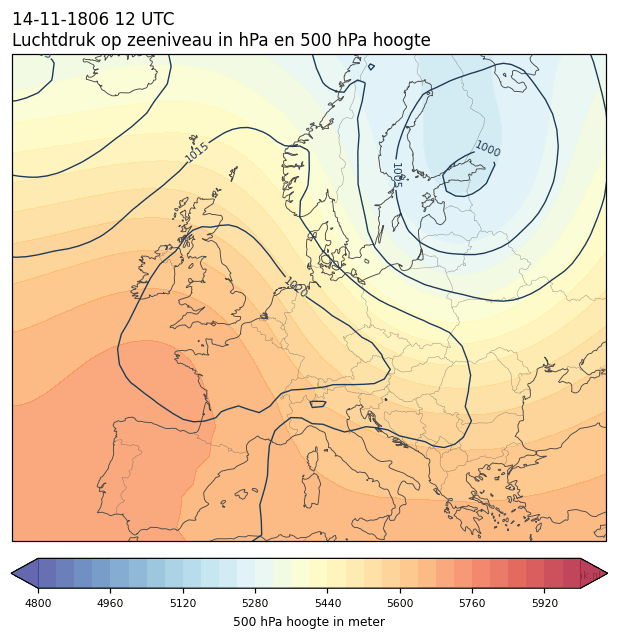 Weerkaart van 14 november 1806 om 12 UTC
