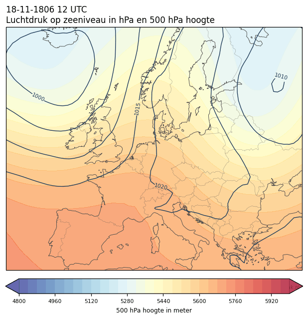 Weerkaart van 18 november 1806 om 12 UTC