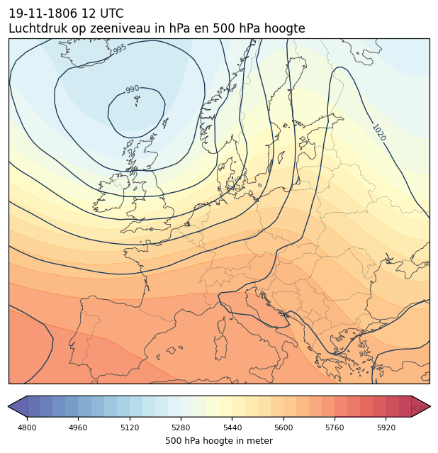 Weerkaart van 19 november 1806 om 12 UTC