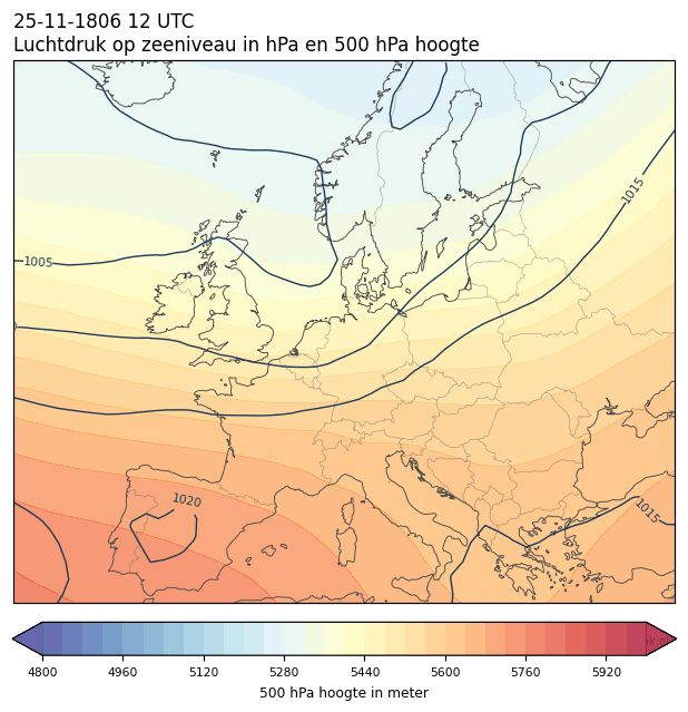 Weerkaart van 25 november 1806 om 12 UTC