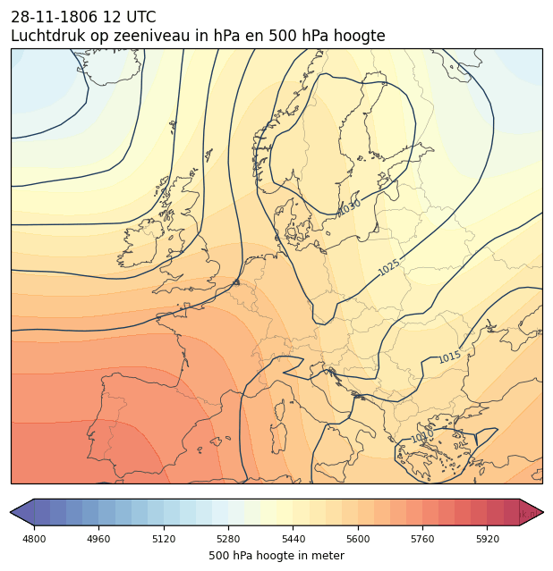 Weerkaart van 28 november 1806 om 12 UTC