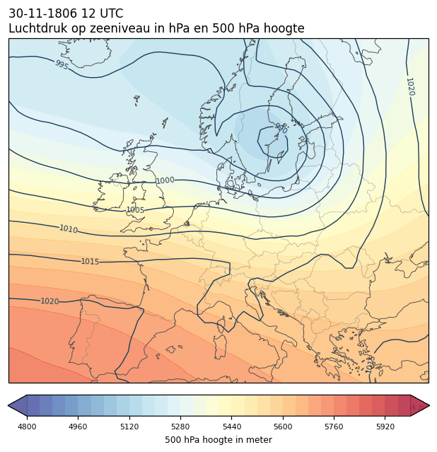 Weerkaart van 30 november 1806 om 12 UTC