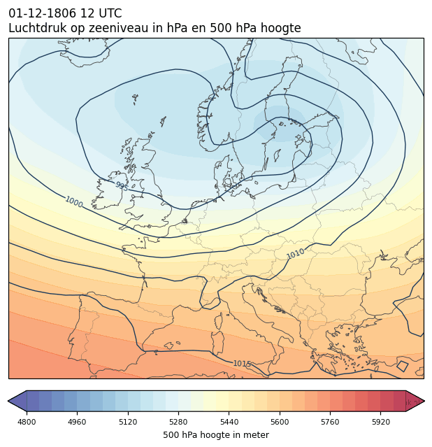 Weerkaart van 1 december 1806 om 12 UTC