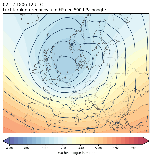 Weerkaart van 2 december 1806 om 12 UTC