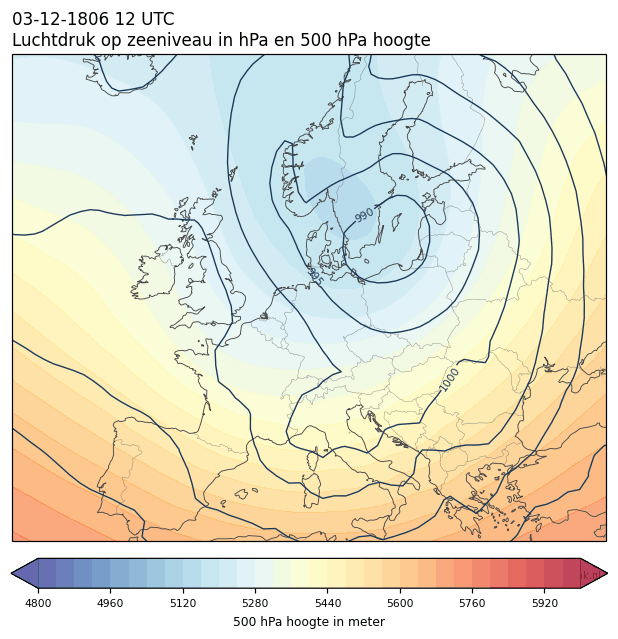 Weerkaart van 3 december 1806 om 12 UTC