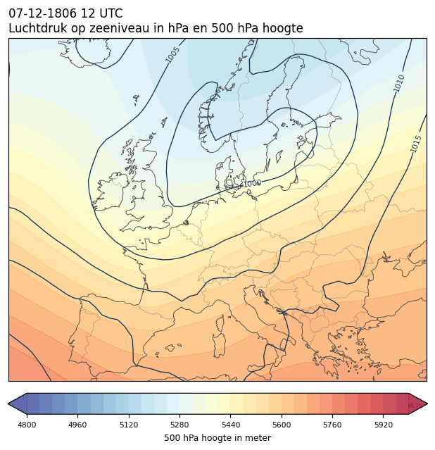 Weerkaart van 7 december 1806 om 12 UTC