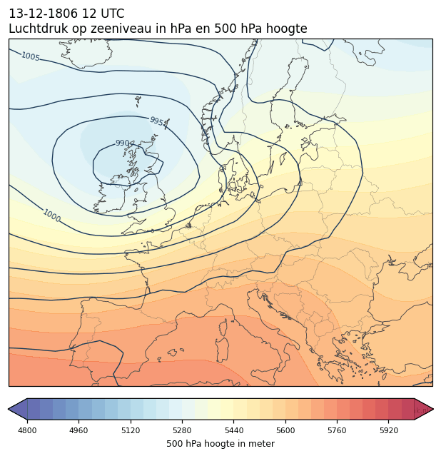 Weerkaart van 13 december 1806 om 12 UTC