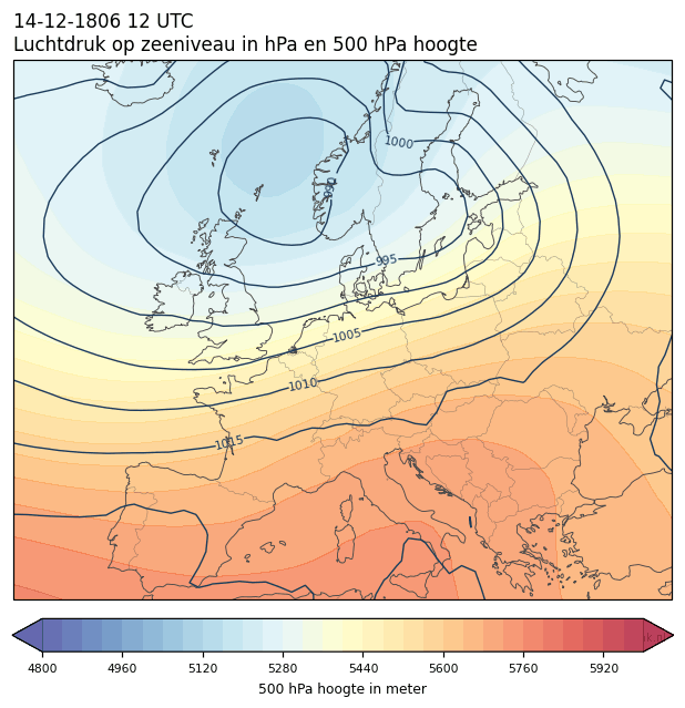 Weerkaart van 14 december 1806 om 12 UTC