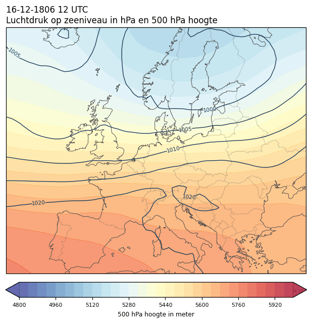 Weerkaart van 16 december 1806 om 12 UTC