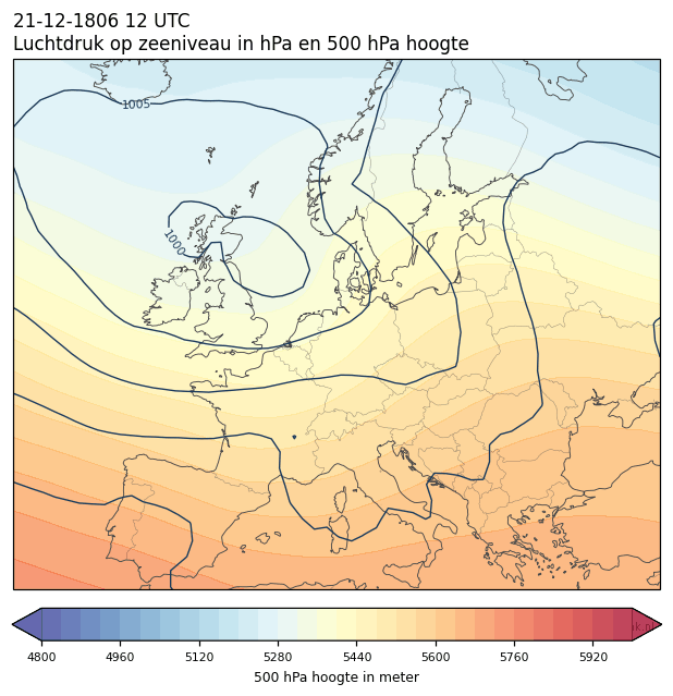 Weerkaart van 21 december 1806 om 12 UTC