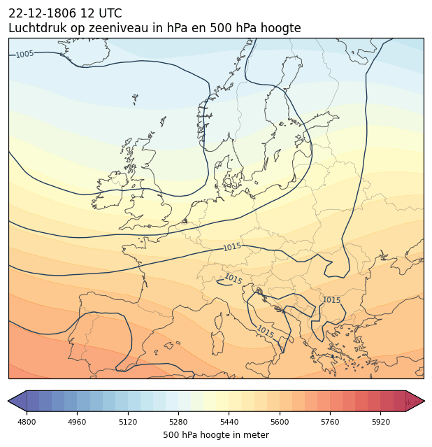 Weerkaart van 22 december 1806 om 12 UTC