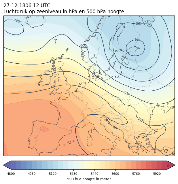 Weerkaart van 27 december 1806 om 12 UTC