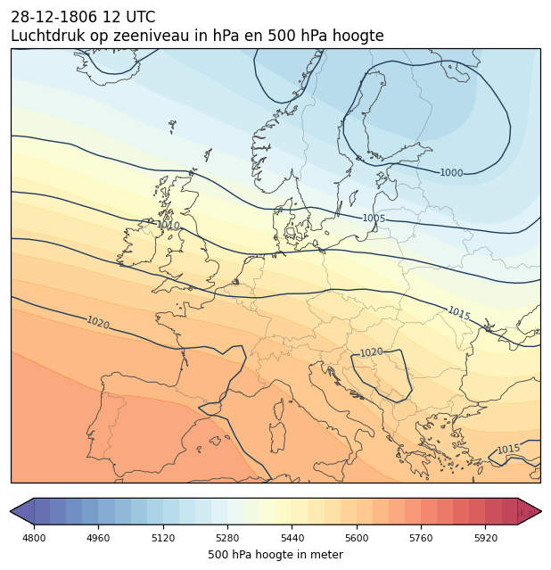 Weerkaart van 28 december 1806 om 12 UTC