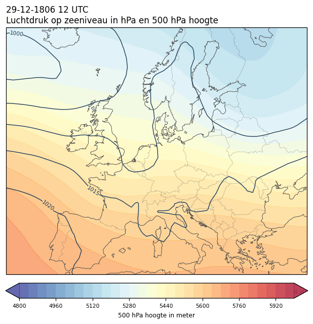 Weerkaart van 29 december 1806 om 12 UTC
