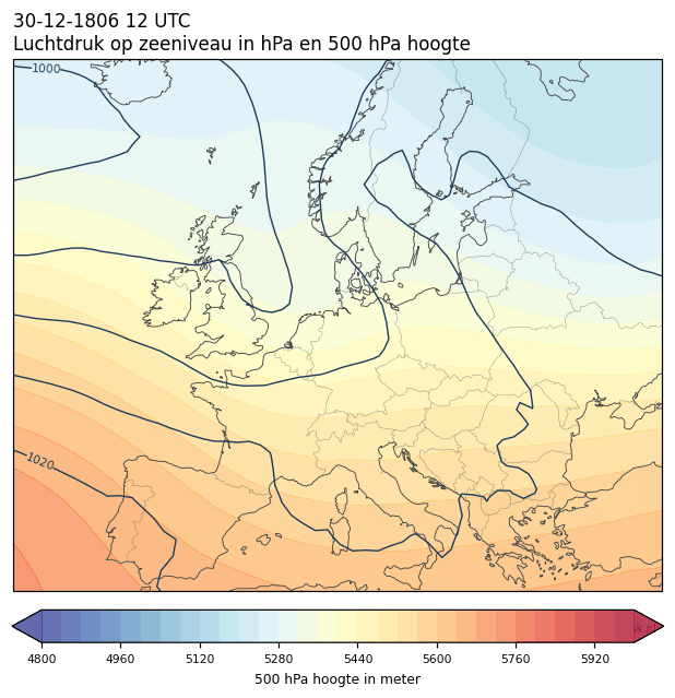 Weerkaart van 30 december 1806 om 12 UTC