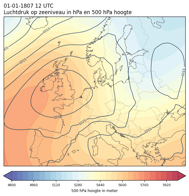 Weerkaart van 1 januari 1807 om 12 UTC