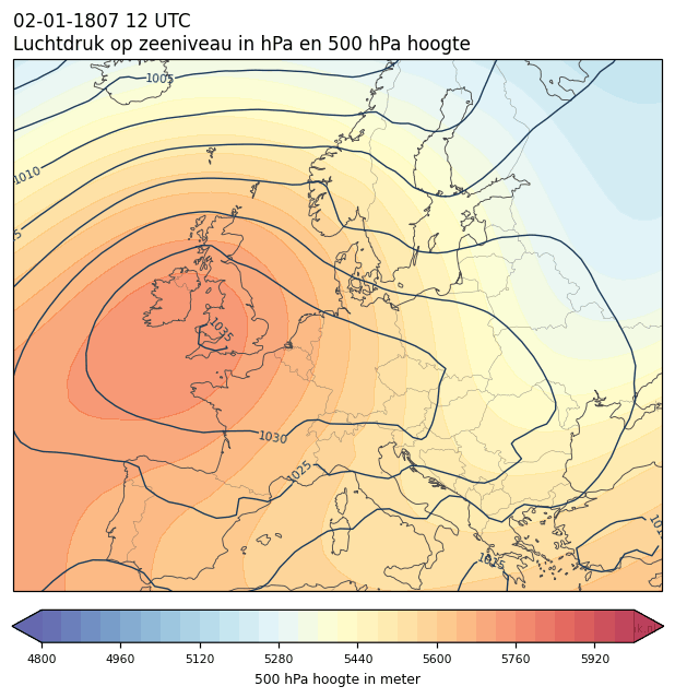 Weerkaart van 2 januari 1807 om 12 UTC