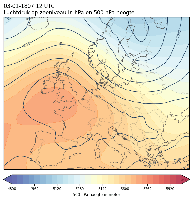 Weerkaart van 3 januari 1807 om 12 UTC
