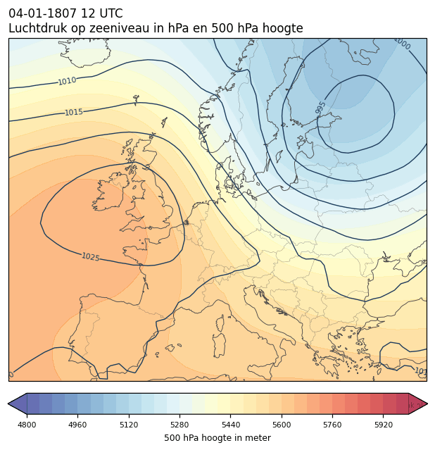 Weerkaart van 4 januari 1807 om 12 UTC