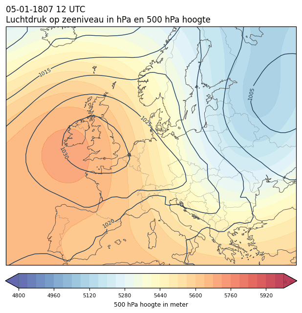 Weerkaart van 5 januari 1807 om 12 UTC