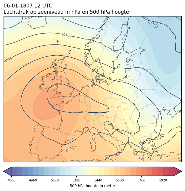 Weerkaart van 6 januari 1807 om 12 UTC