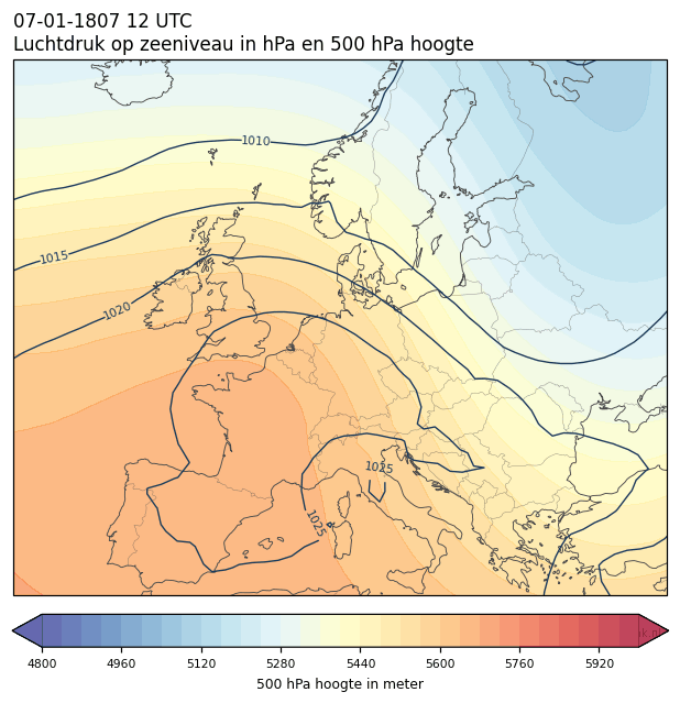 Weerkaart van 7 januari 1807 om 12 UTC