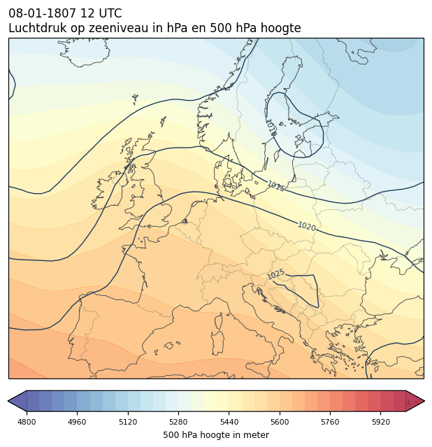 Weerkaart van 8 januari 1807 om 12 UTC
