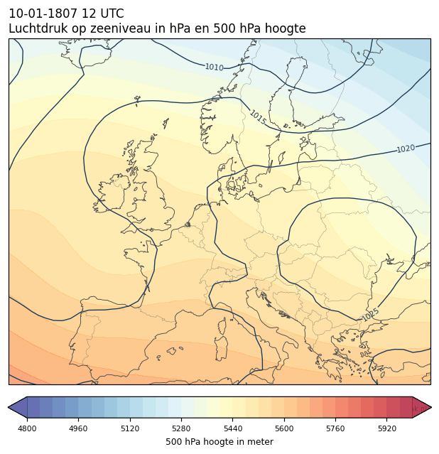 Weerkaart van 10 januari 1807 om 12 UTC