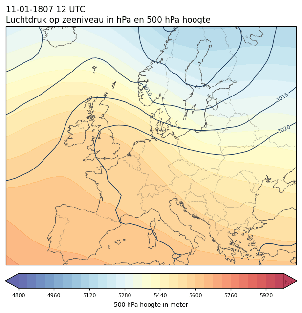Weerkaart van 11 januari 1807 om 12 UTC