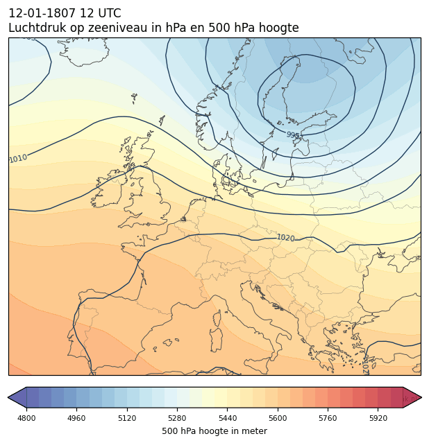 Weerkaart van 12 januari 1807 om 12 UTC