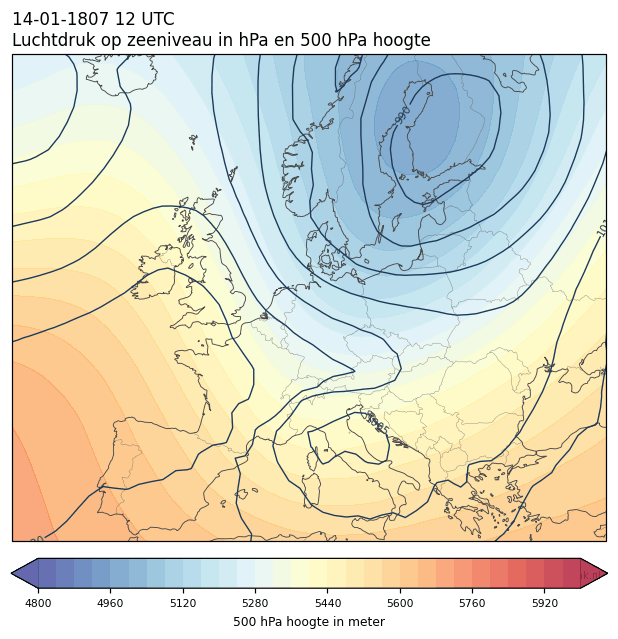 Weerkaart van 14 januari 1807 om 12 UTC