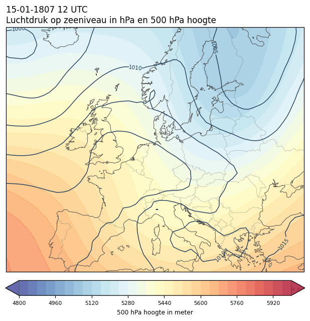 Weerkaart van 15 januari 1807 om 12 UTC