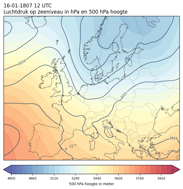 Weerkaart van 16 januari 1807 om 12 UTC
