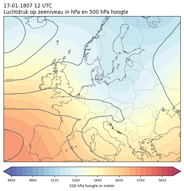 Weerkaart van 17 januari 1807 om 12 UTC