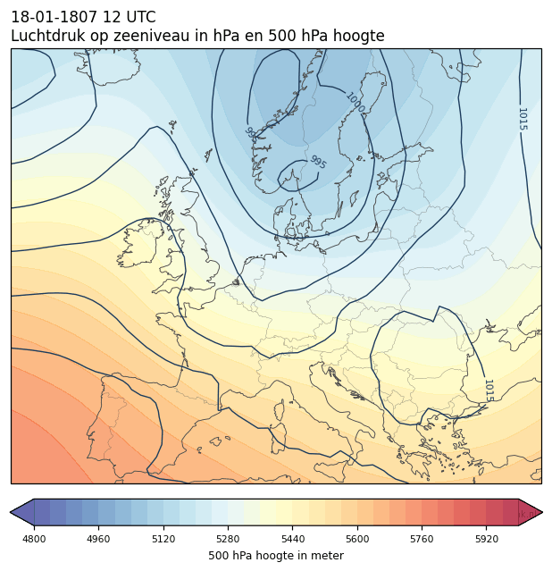 Weerkaart van 18 januari 1807 om 12 UTC