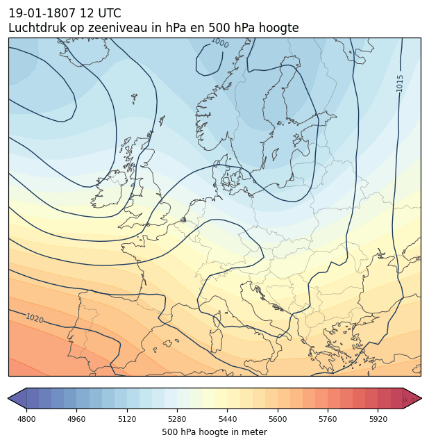 Weerkaart van 19 januari 1807 om 12 UTC