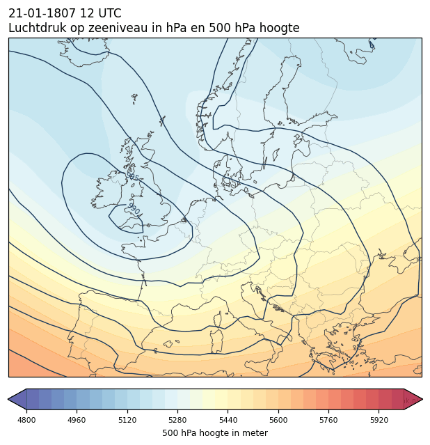 Weerkaart van 21 januari 1807 om 12 UTC