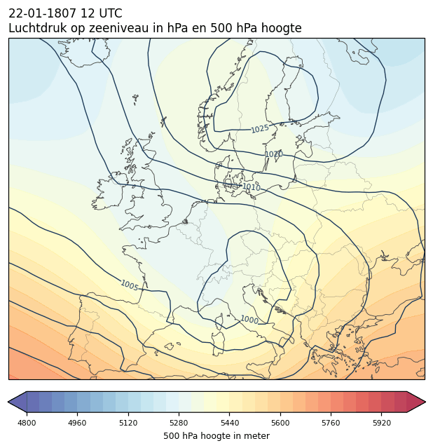 Weerkaart van 22 januari 1807 om 12 UTC